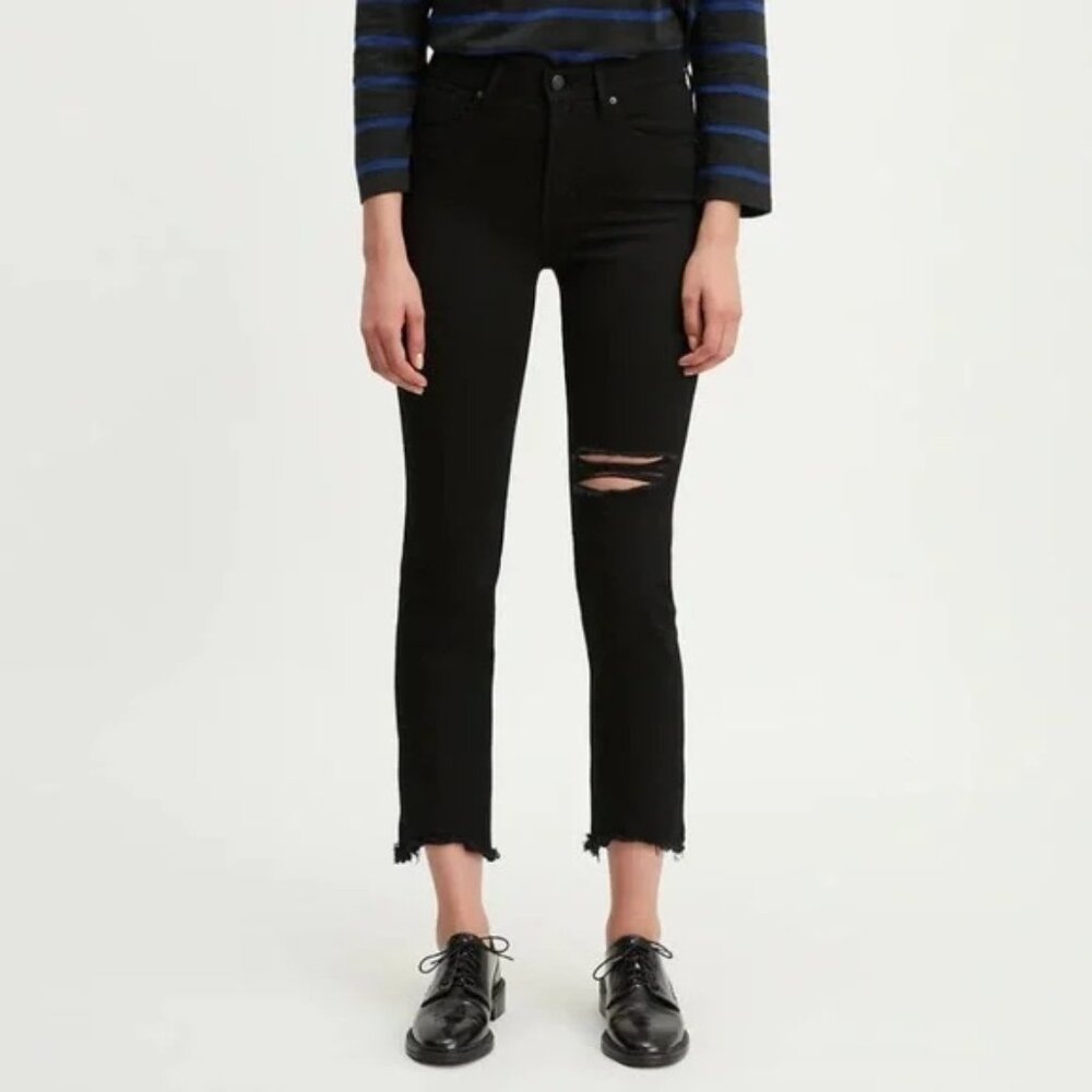 Levi's | Premium 724 High Rise Straight Crop Jeans in Black Pixel Ripped
